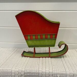 Red, Gold & Green Metal Santa Sleigh Tabletop Holiday Decor